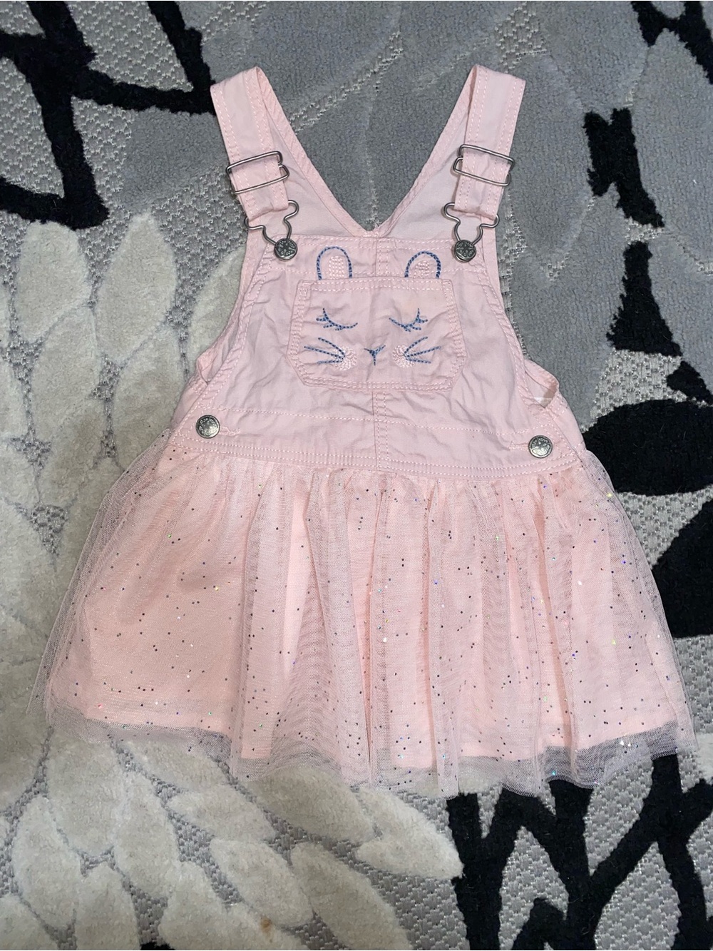 Pink Bunny Glitter Tulle Overall Dress Baby Girl 18 Months